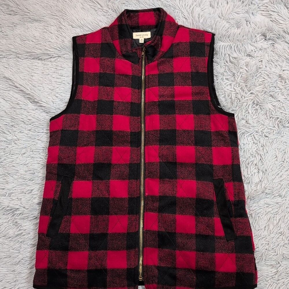Sweet Lovely‎ Vest Womens M Red Buffalo Plaid Gorpcore Active Outdoors Zip Up